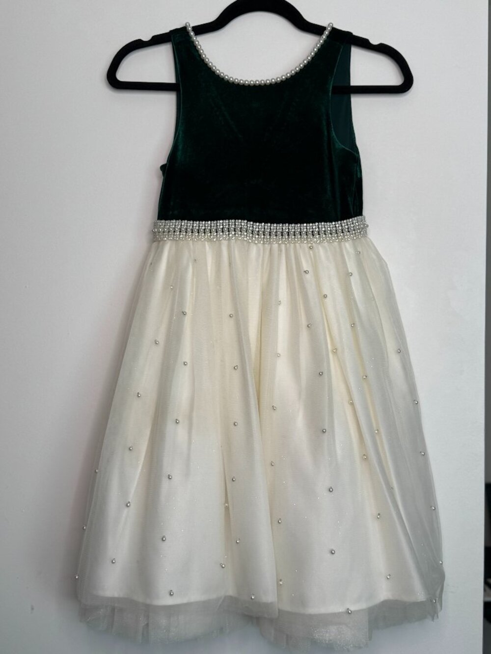 American Princess Green Velvet Pearl Tulle Holiday Dress Size 8